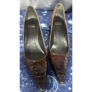 Stuart Weitzman Pumps Heels 7.5N Leather Crocodile Brown Ombre Pointy Toe Work